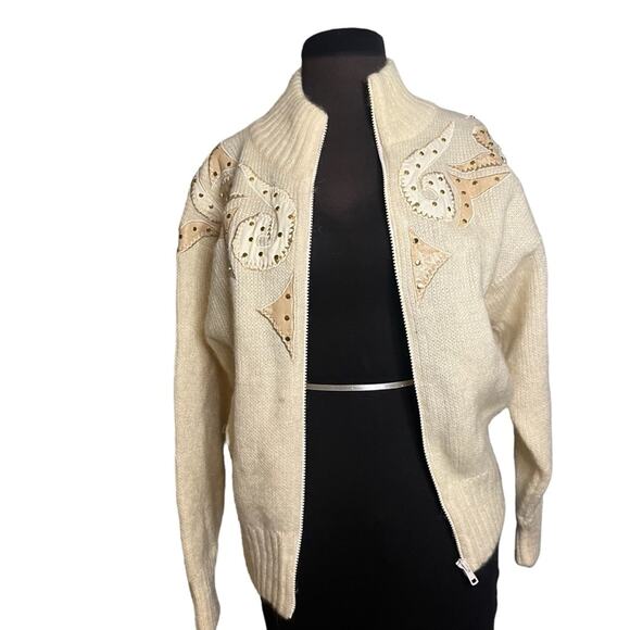 Vtg 80s Wool Mohair Embroidered Patchwork Cardigan Size S Old Money Coquette - Picture 5 of 9